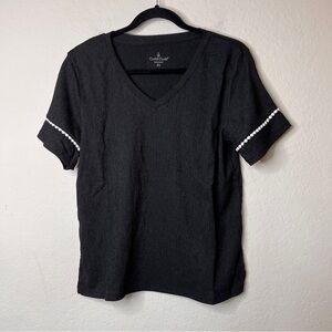 Cuddl Duds NWOT Crepe Knit V-Neck Top XS Black Casual Everyday layering‎